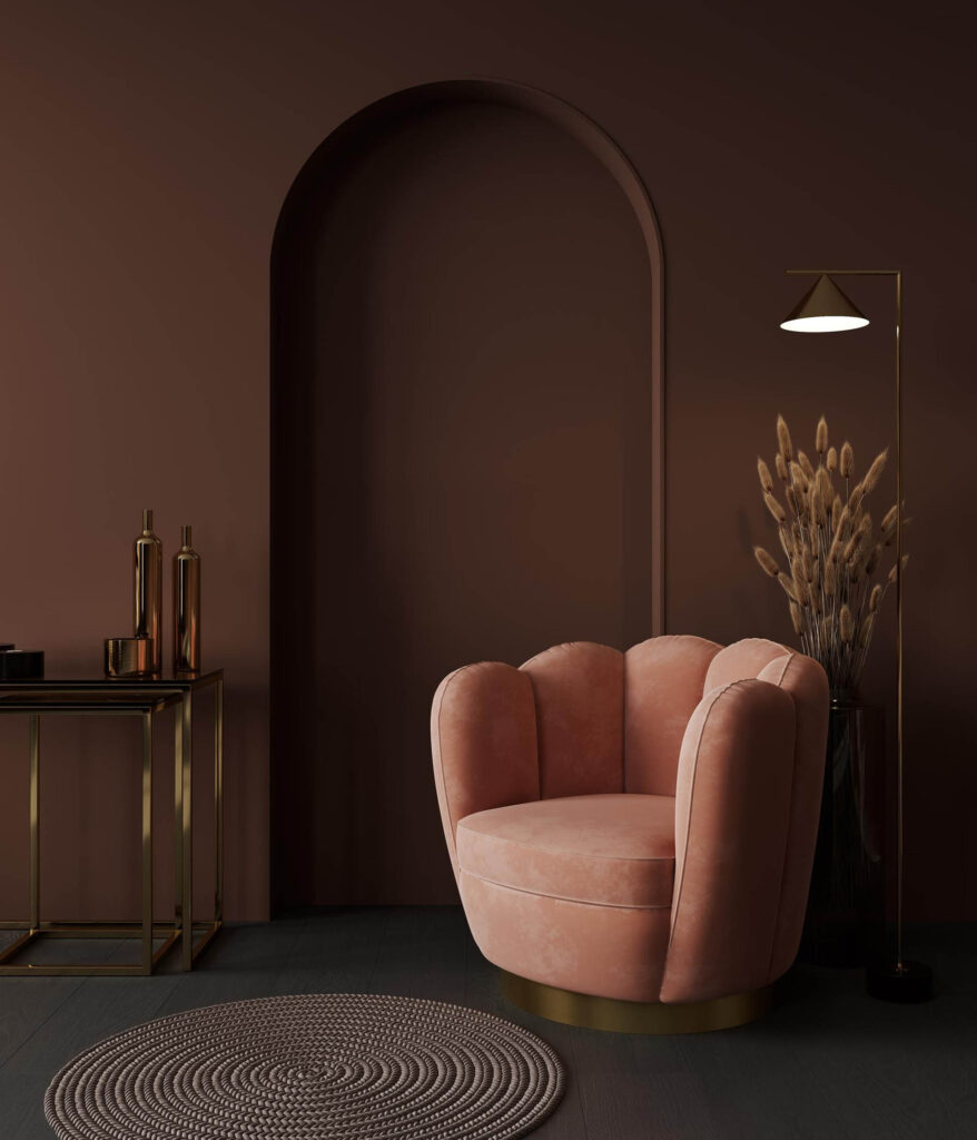 home mockup living room pink brown colors 3d rendering