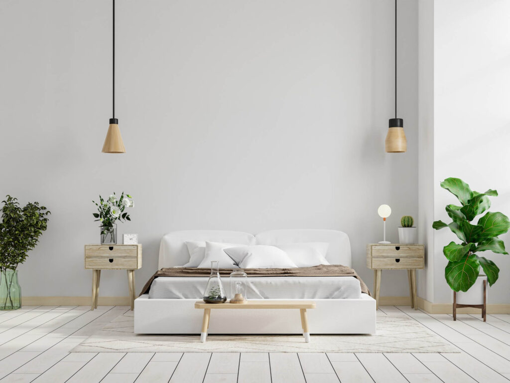 Global Design Inspirations: Exploring Cultural Influences in Interiors 3 mockup white wall bedroom interior background 3d rendering 1