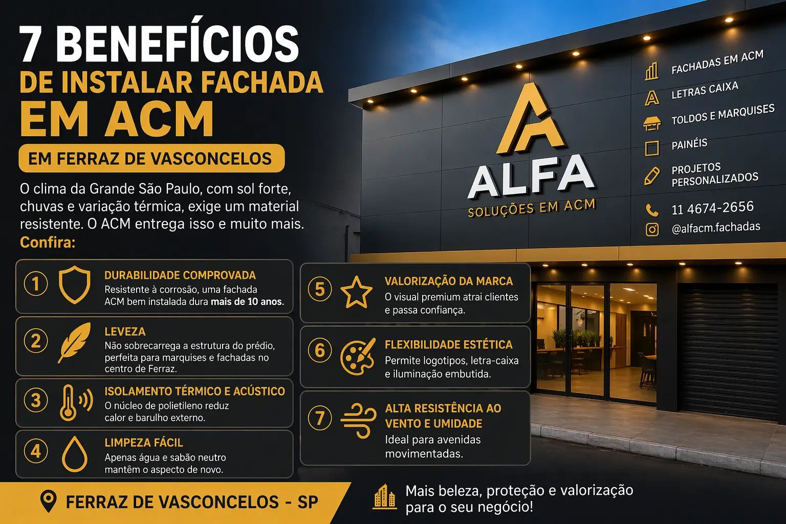 Fachada em ACM em Ferraz de Vasconcelos: transforme a frente do seu negócio e venda mais no Alto Tietê 2 7 beneficios de instalar fachada em ACM